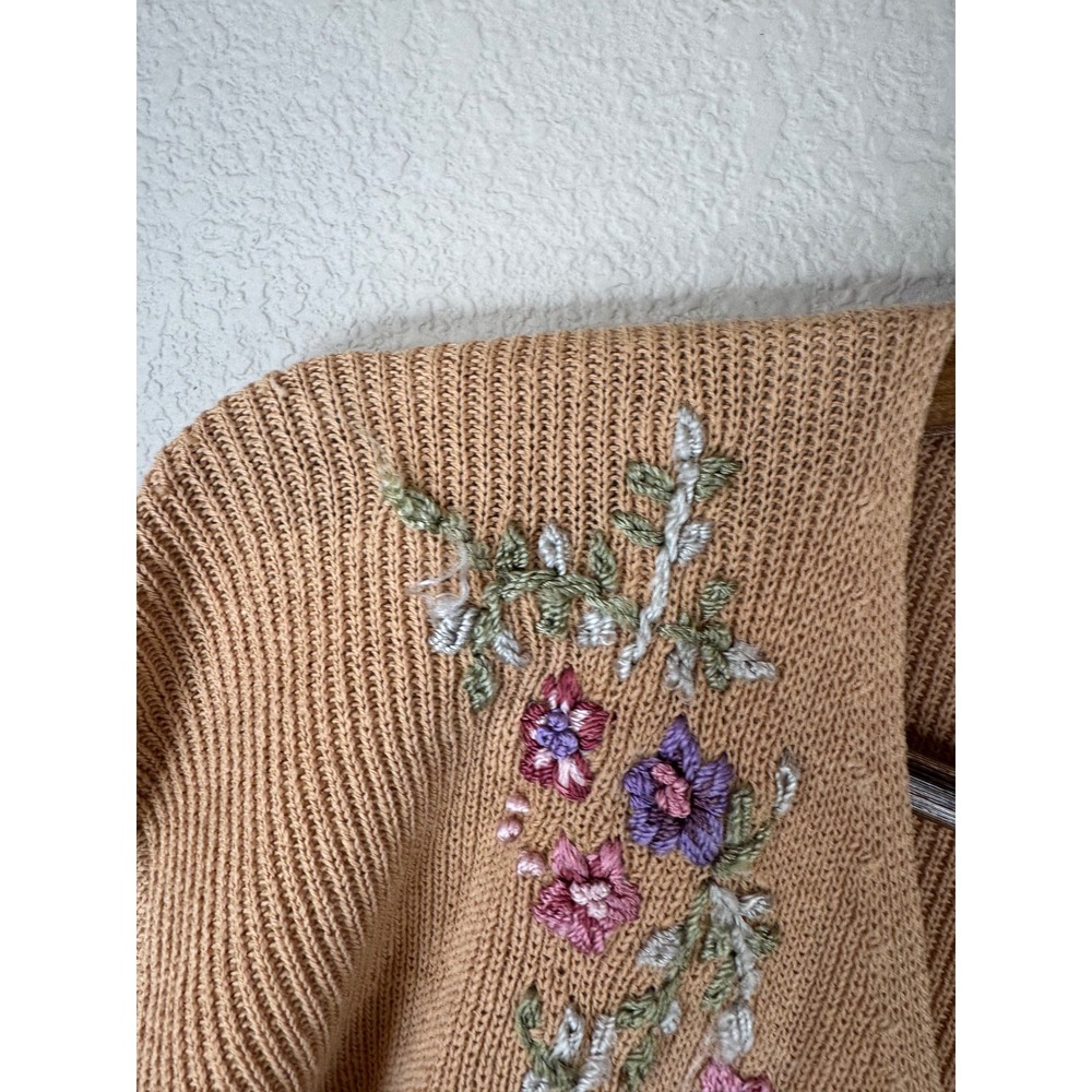 Floral Embroidered Cardigan Sweater Knit Top Short Sleeve S Preppy Grandma - Picture 8 of 12